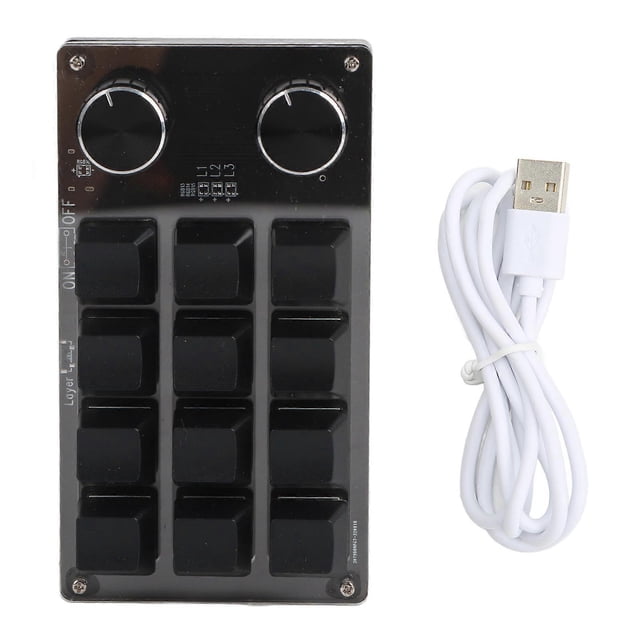 Programmable Macro Keyboard 2 Knobs Blue Switch Black 12 Keys Mini Keypad with RGB for Office Games Music Media