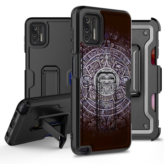 ANJ  Rugged Hybrid Shockproof Case w/Kickstand   Holster Clip Card Slot Cover for Motorola Moto G Stylus (2021 Release) - Mayan Calendar