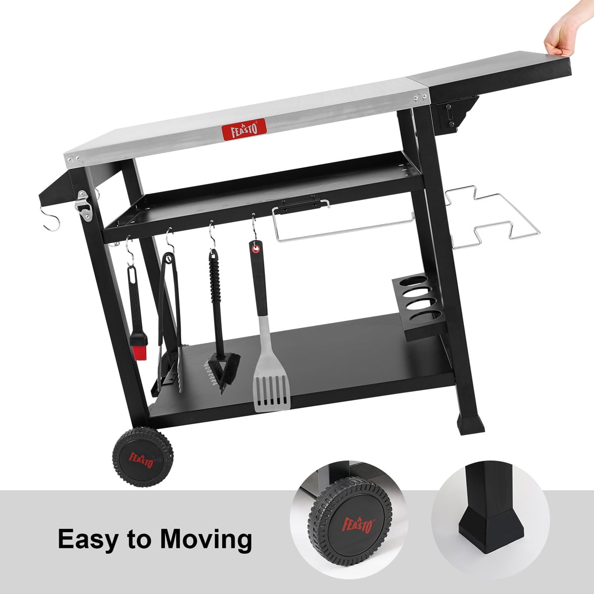 Feasto L50" 3-Tier Rolling Kitchen Cart, Stainless Steel Mobile Food Prep Table for Outdoor & Indoor Use