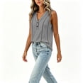 thumbnail image 4 of Bosfbaoi Womens Blouse V Neck Henley Relaxed Fit Sleeveless Stitch Detail Solid Casual Chic Tank Tops for Women, 4 of 9