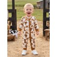 thumbnail image 3 of ﻿ Cjfdfy Newborn Baby Girls Boy Western Fall Jumpsuit Boots Bow Hat Print Zipped Long Sleeve Romper Newborn Going Home Outfit Infant Cute Country Farm Clothes 0-18M, 3 of 9
