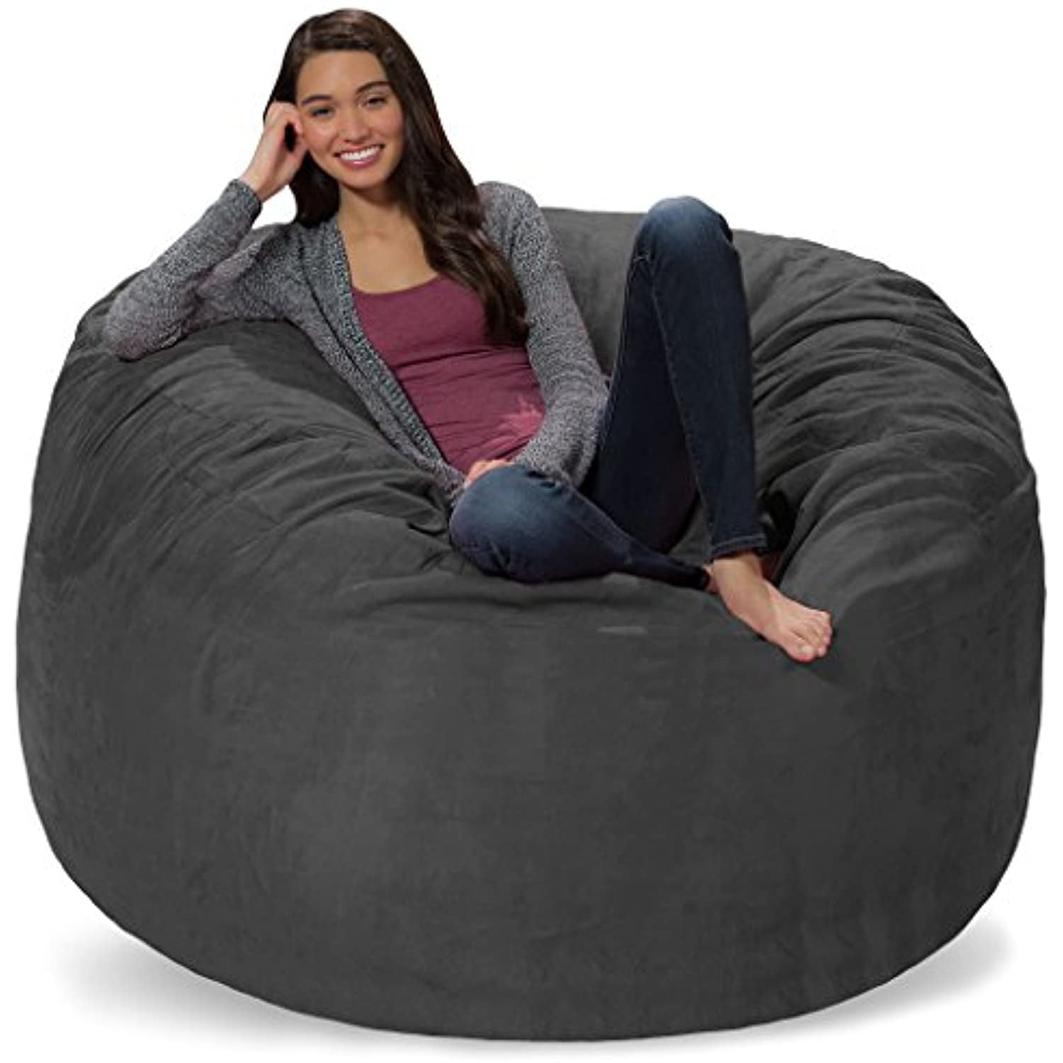 Comfy Sacks 5 ft Memory Foam Bean Bag Chair, Charcoal Micro Suede.
