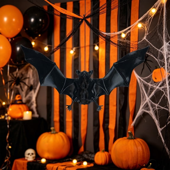 Halloween Bat Decorations Realistic Black Flying Bat Wall Mount Ornament Spooky Plastic Bat Hanging Decor For Front Door Window Ceiling Porch Party Indoor Outdoor Halloween Horror Scene