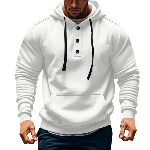 pstuiky camisa de manga larga para hombre, Sudadera con capucha y manga larga para hombre, estilo informal, deportiva, con cordón y bolsillos, de color liso y a la moda xl