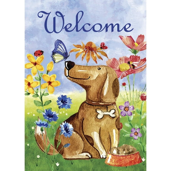 Welcome Dog Decorative Cute Puppy Spring Summer Double Sided House Flag 28x40 Inch