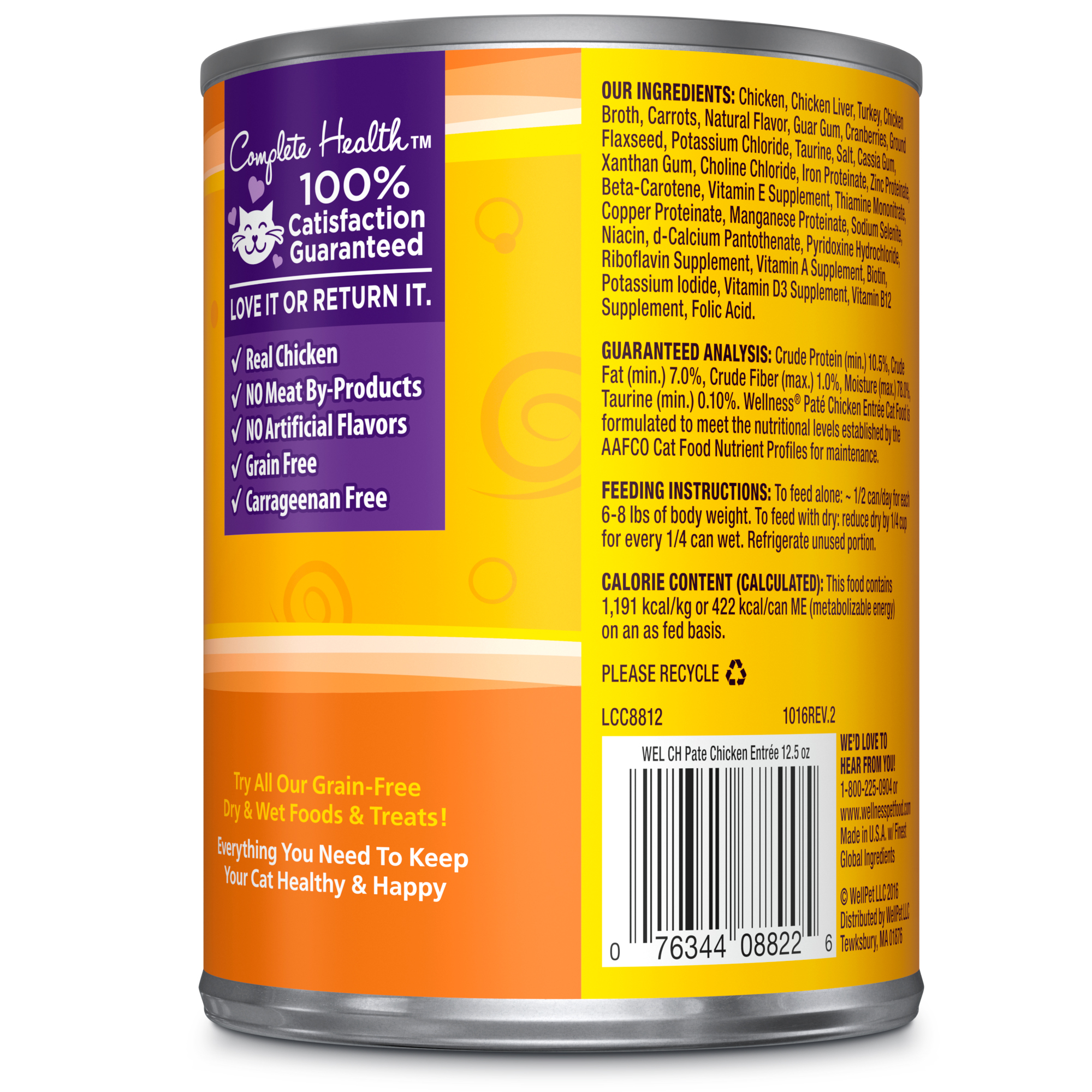 Wellness Complete Health Grain Free Canned Cat Food, Chicken Pate, 12.5 Ounces (Pack of 12) - image 2 of 8