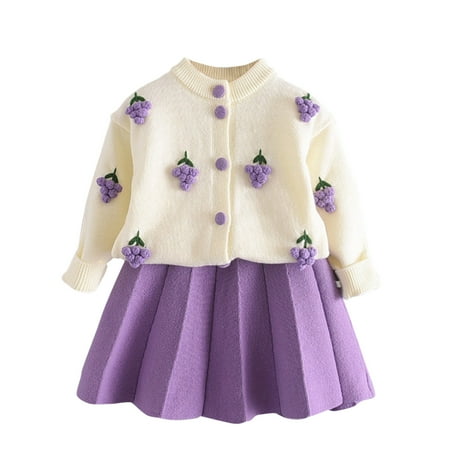 

Baby Girls Floral Knitted Cardigan Sweater Coats Skirt Set