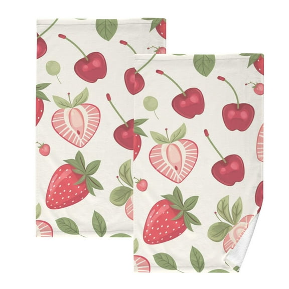 Strawberry and Cherry Cotton Face Towels Sets Absorbent Hand Towel 2 PCs Soft Towel for Bathroom Kitchen Hotel Decoration