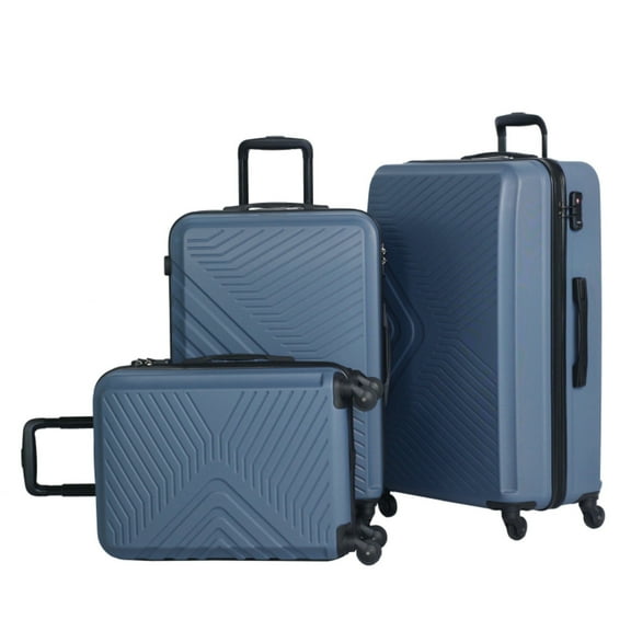 3 Piece Luggage Sets ABS Lightweight Suitcase with Two Hooks, Spinner Wheels, TSA Lock, (20/24/28) Blue