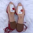 thumbnail image 3 of Schutz Neida Laze up Pointed toe Flat Sandals Red Suede Tie Up Flats, 3 of 5