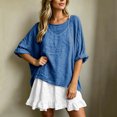thumbnail image 7 of YuXingFu Maxi Dress Plus Size Mid-Length Scoop Neck Plus Size Womens Dress Long Sleeve Pleated Casual Summer Blue M, 7 of 7