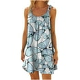 thumbnail image 1 of ICHUANYI Clearance Women Plus Size CasualPrinted Round-Neck Short Sleeve Loose Knee-Length Dres(Light Blue, L) ICHUANYI WER2023081116286, 1 of 4