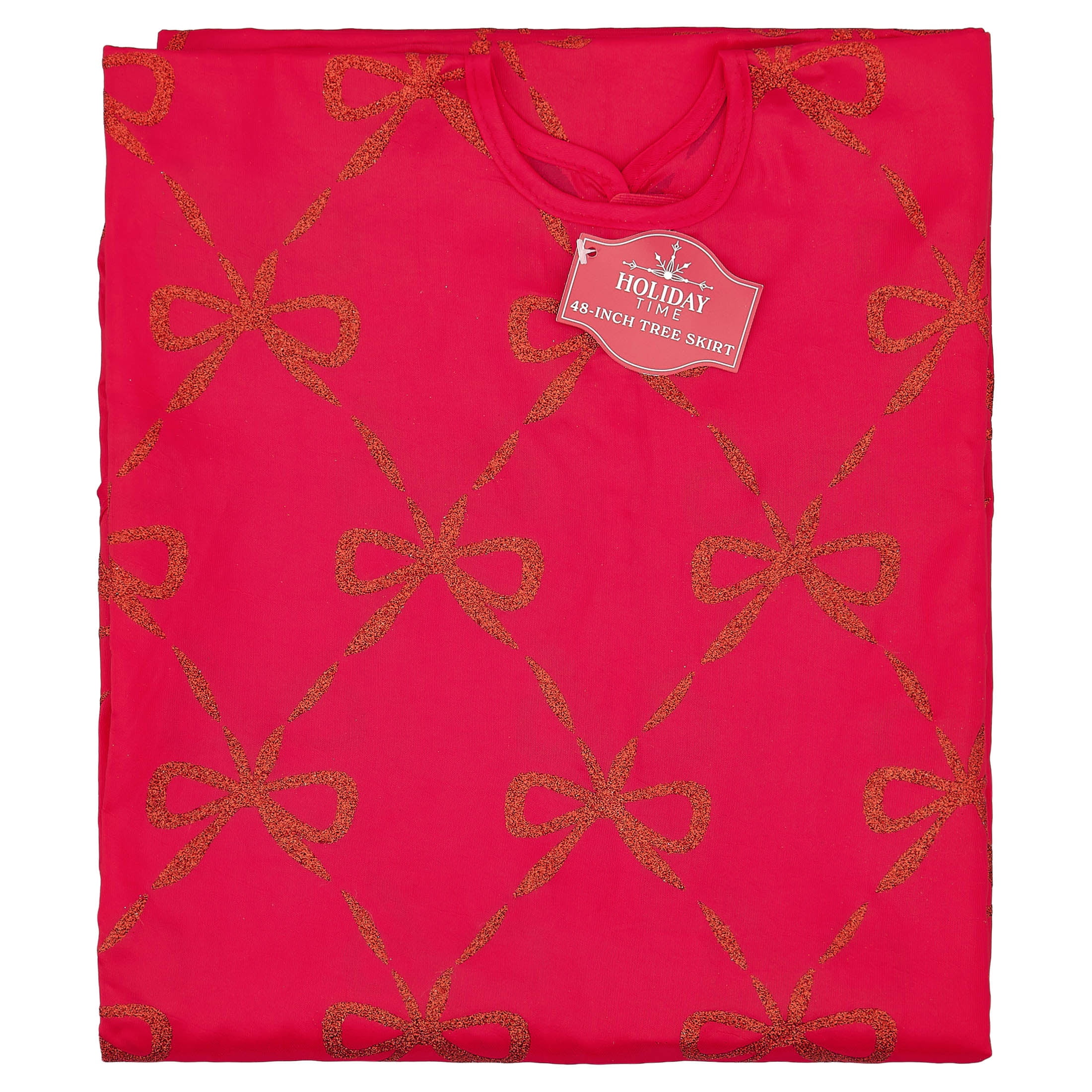 Satin Glitter Bow Christmas Tree Skirt, Red and Gold, 48", by Holiday Time