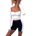 thumbnail image 3 of Femmes Chemises de Couleur Unie Slim Crop, Col Carré Buste à Manches Longues devant Froncé Chemisier Mignon, 3 of 5