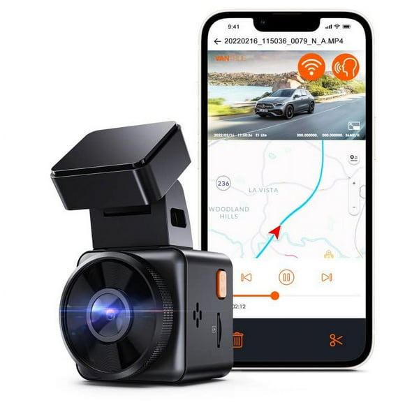 Vantrue E1 Lite 1080P WiFi Mini Dash cam with gPS and Speed, Free APP, Voice control Front car Dash camera, 24 Hours Parking Mode, Night Vision, Motion Detection, Loop Recording, Support 512