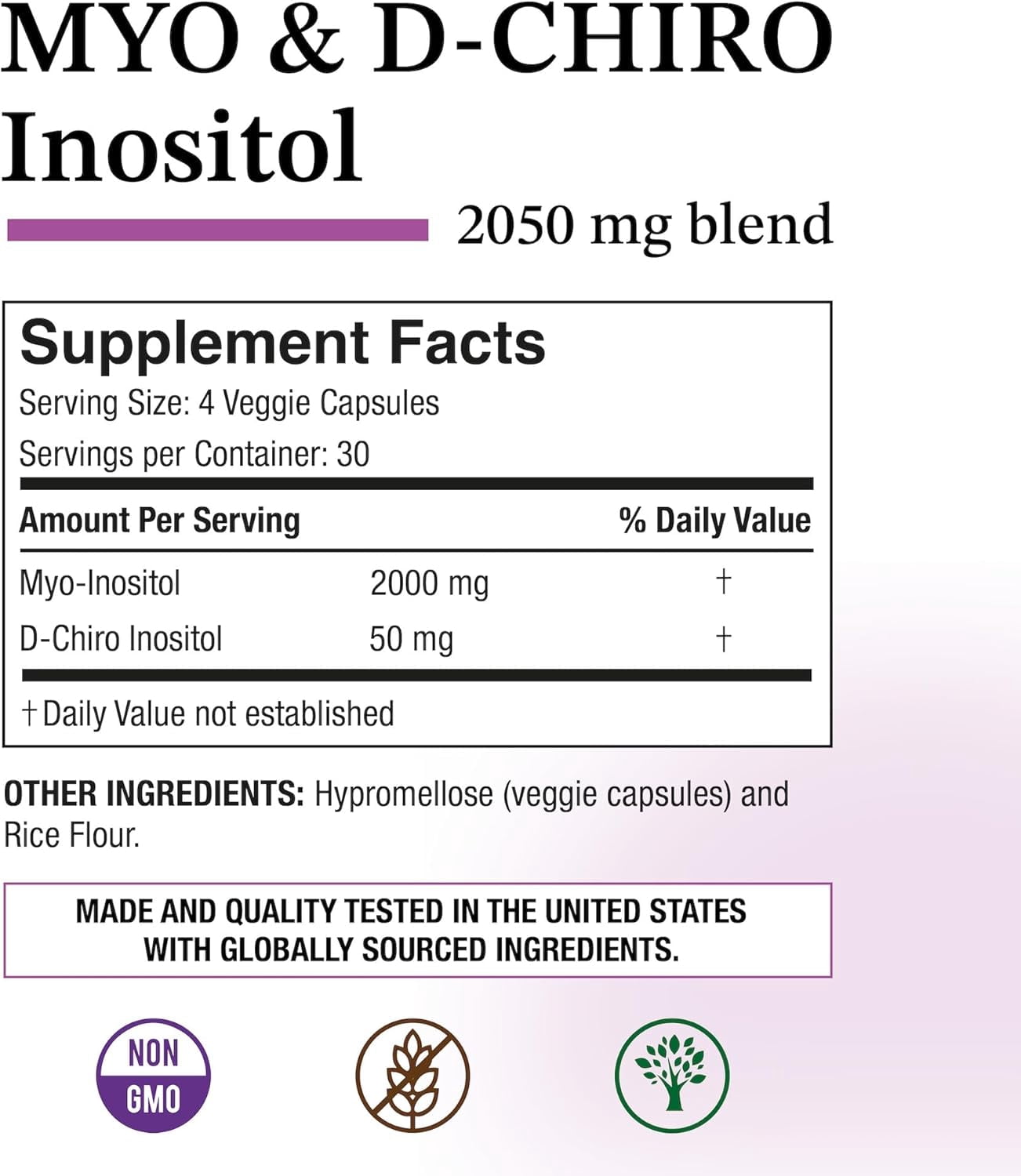 Puregen Labs Inositol Supplement | Myo Inositol & D-Chiro Inositol 2050mg - 120 Veggie Caps | No Harmful Additives | Non-GMO, NO Gluten and Dairy – 2PK