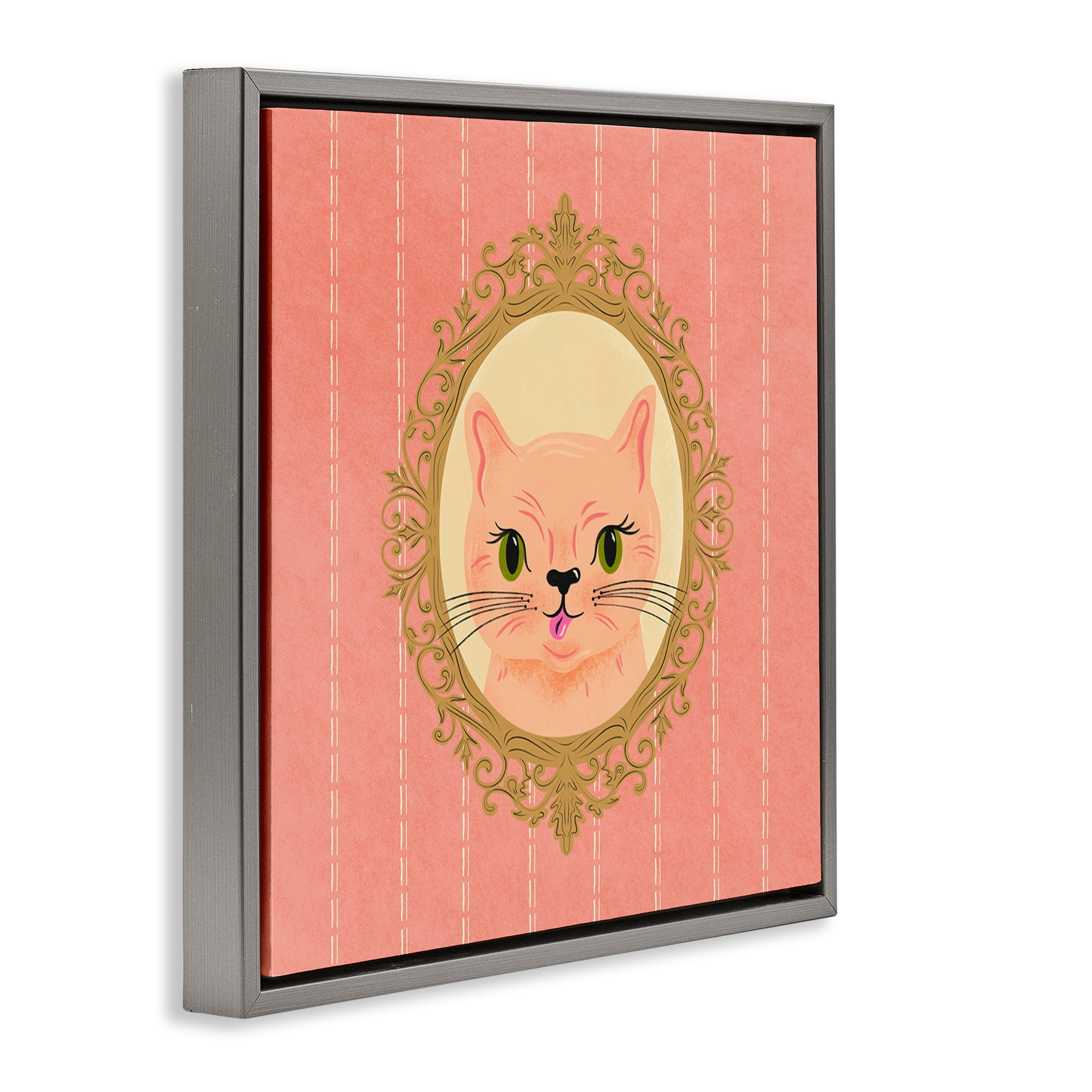 Stupell Industries Peach Cat Portrait Animals Painting Gray Floater Framed Canvas Art Print Wall Art, 25 x 25
