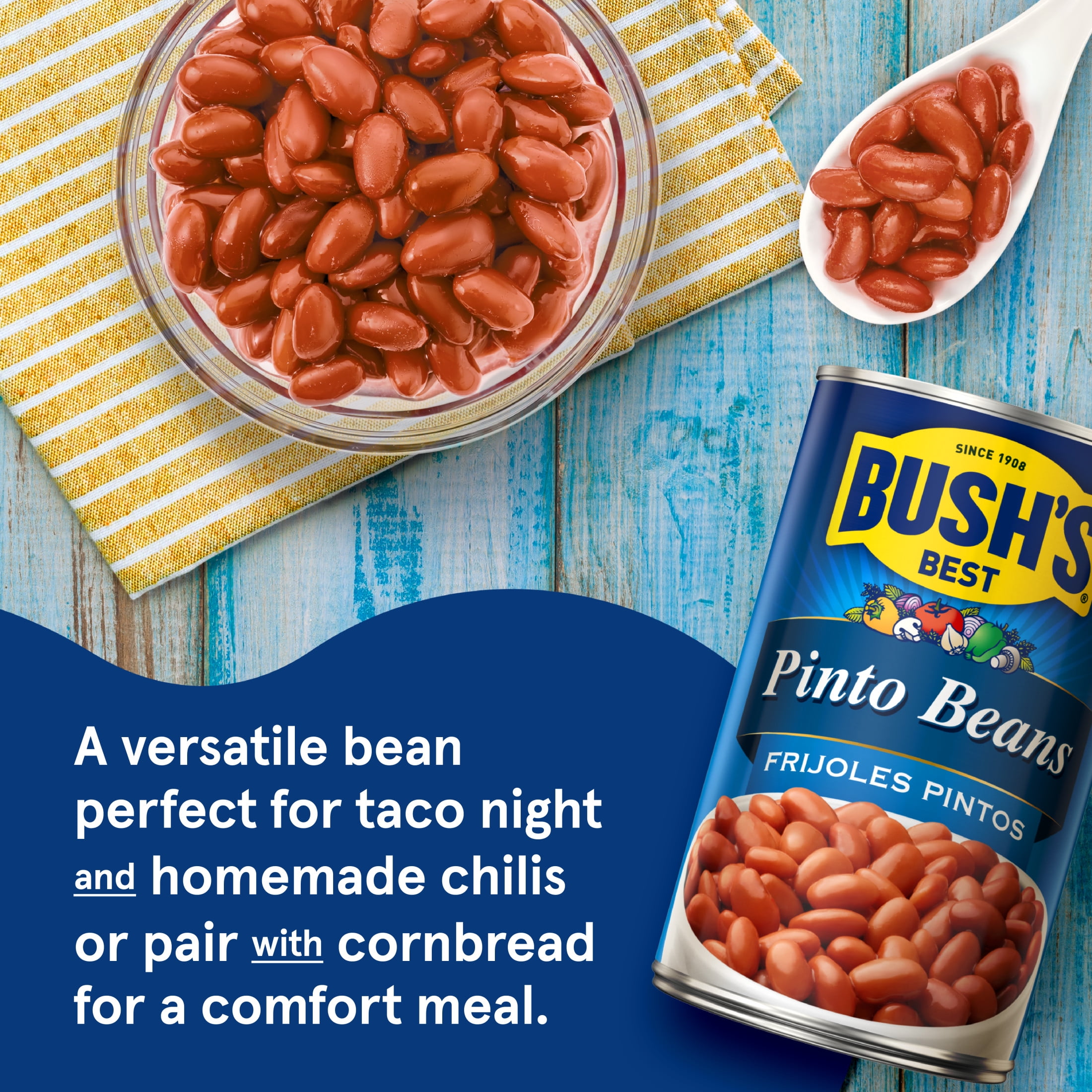 (12 pack) Bush's Canned Pinto Beans, Canned Beans, 27 oz Can
