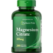 4 Pack - Puritan's Pride Magnesium Citrate 100 mg Capsules, 200 Count