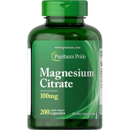 4 Pack - Puritan's Pride Magnesium Citrate 100 mg Capsules, 200 Count