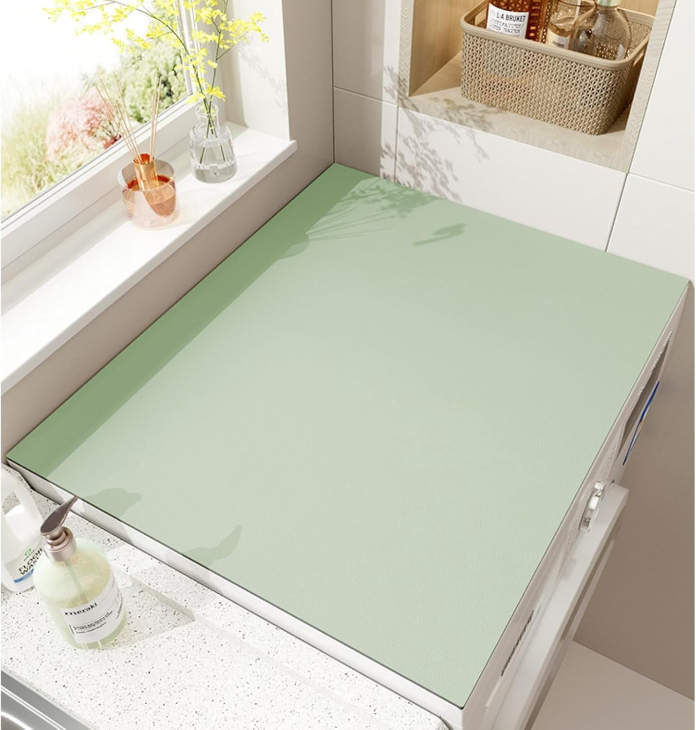 24"x24" Washer Dryer Cover - Non-Slip Washing Machine Top Mat, Cut-to-Fit Laundry Machine Protector for Kitchen/Home, Absorbent Quick-Dry Pad (Green, 24''x24'')