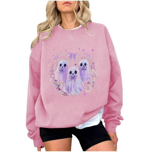Womens Classic Halloween Printed Knit Sweater Long Sleeve Crew Neck Tops Casual Halloween Party Pullover Sweater