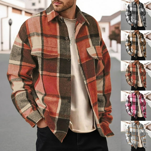 Mens Shirts Flannel Long Sleeve Plaid Soft Brushed Casual Classic Button Down Collar Fall Winter Comfort Mens Hawaiian Shirt Dark Gray L