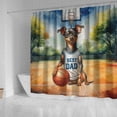 thumbnail image 4 of Happy Father's Day Miniature Pinscher Playing Basketball with Best Dad Jersey Shower Curtain Mini Pin Dog Lover Waterproof Bathroom Bathtub Curtain - 13006, 4 of 5