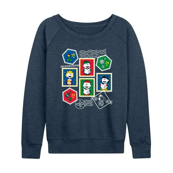 Peanuts - Christmas Stamps - Women's French Terry Long Sleeve Pullover