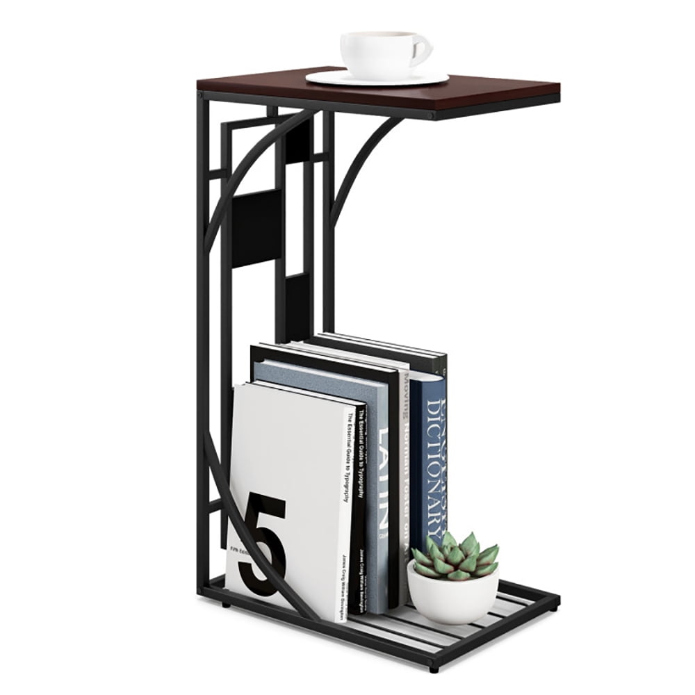 Finihen End Side Table, Sofa Side Table, Bed Side Table, C-Shaped End Side Sofa Narrow Snack Table, for Living Room, Bedroom, Brown Finihen End Side Table, Sofa Side Table, Bed Side Table, C-Shaped End Side Sofa Narrow Snack Table, for Living Room, Bedroom, Brown