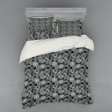 Abstract Duvet Cover Set, Jumbled and Superimposed Spiral Pattern in Repeating Form, Bedding Set with Shams and Fitted Sheet, 3 Sizes, by Ambesonne