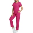 thumbnail image 2 of WULMLEO Womens Scrubs Outfits 2 Piece Short Sleeve Petite Scrub Sets Soft Comfortable V Neck Spring Nursing Workwear Tops and Pants Medical Working Stretch Nurse Uniform Hot Pink L, 2 of 5