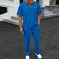 thumbnail image 1 of NTACZA Short Sleeve 2 Piece Men Pants Set Athletic Waffle Tracksuits Color Block Collared Men's Sweatsuits L, 1 of 5