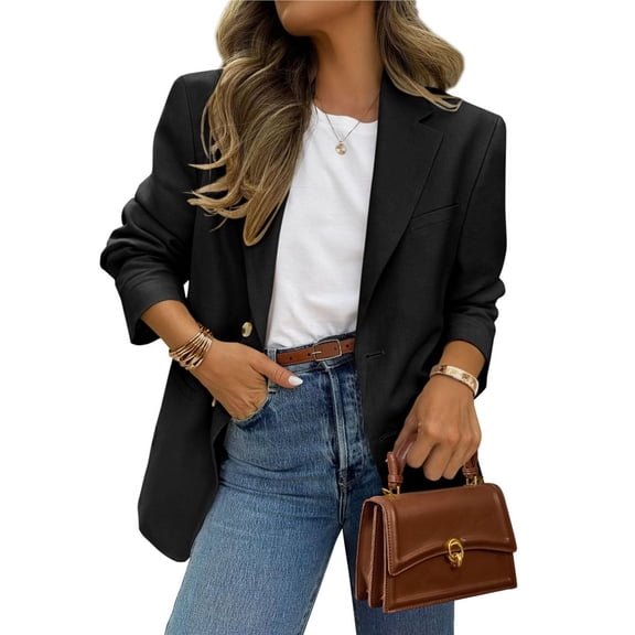 Blazer for Women Business Casual Long Sleeve Lapel Open Front Suit Jacket Work Blazer with Pockets Black S