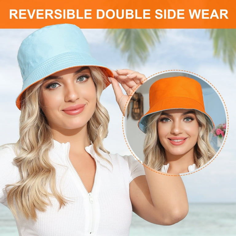 Rose Round Womens Bucket Hat Sun Hat Summer Travel Outdoor Hats Reversible Double Sides Wear for Fishing Hiking Blue & Orange, Women's, Size: One Size