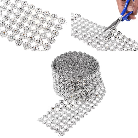ULTNICE Crystal Mesh Wrap Roll Plated Silver Rhinestone Ribbon Flower Shape for Wedding Party Decor