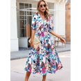 thumbnail image 3 of Women'S V Neck Floral Dress Summer 2025 Trendy Pleated Boho Flowy Puff Sleeve Maxi Dress Blue Pink XL, 3 of 5