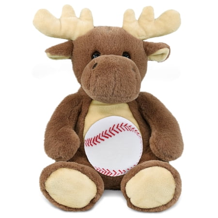 DolliBu Moose Stuffed Animal with Baseball Plush - Soft and Huggable Moose Gift Cute Wild Animal with Plush Baseball Toy for Kids Adults - 9 Inches
