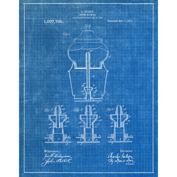 Original Coffee Machine Artwork Submitted In 1911 - Kitchen - Patent Art Print
