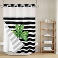 thumbnail image 6 of No Hook Shower Curtain with Snap in Liner, St. Patrick's Day Wave Point Lucky Clovers Leaf Waterproof Fabric Bathroom Curtain Mesh Top Window, Black White Stripe Shower Curtains 48x72in, 6 of 9