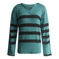 thumbnail image 4 of VISALY V Neck Pullover Sweater Knit Sweater Winter Sweaters Lapel V Neck Long Sleeve Striped Chunky Knit Oversized Pullover Sweater Crochet Sweaters Women Hoodies Pullover Warm Sweaters Green Xl, 4 of 5
