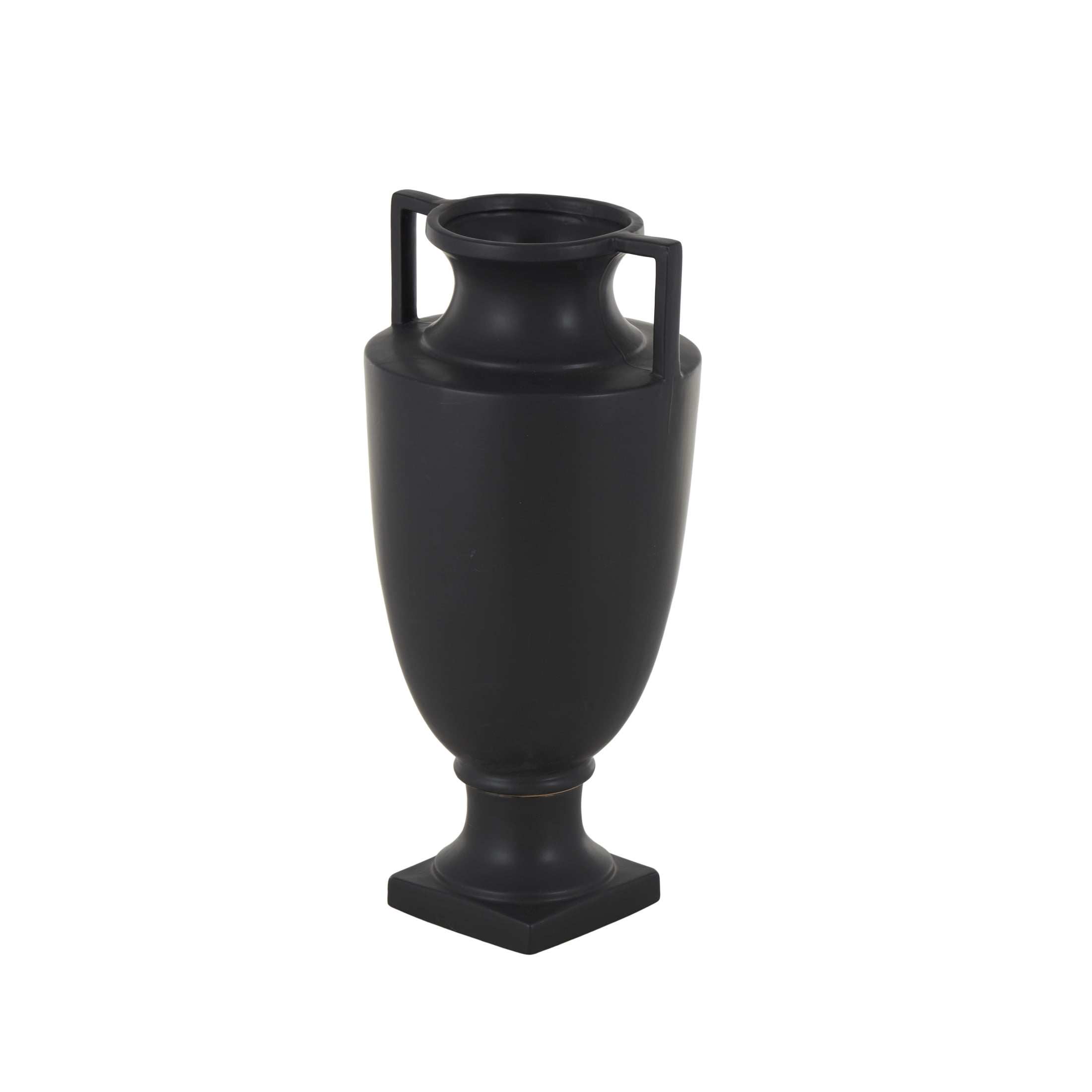 DecMode 22" Sleek Amphora Black Ceramic Vase with Handles