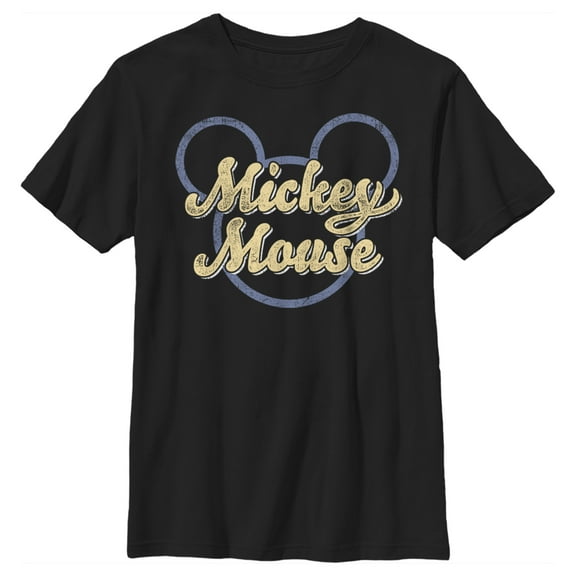 Boy's Mickey & Friends Mickey Mouse Distressed Name Silhouette Graphic Tee Black Medium