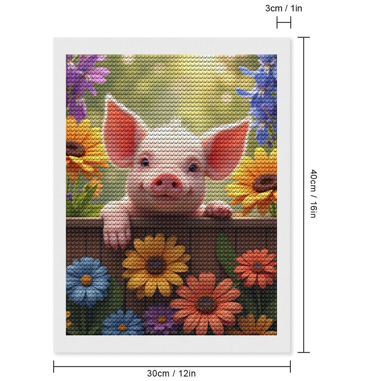Diamond Art Kits for Adults, Cute Piglet Among Colorful Flowers 5D Diamond Painting Kits for Adults Beginners, DIY Full Drill Diamond Painting, Gem Art and Crafts 12x16