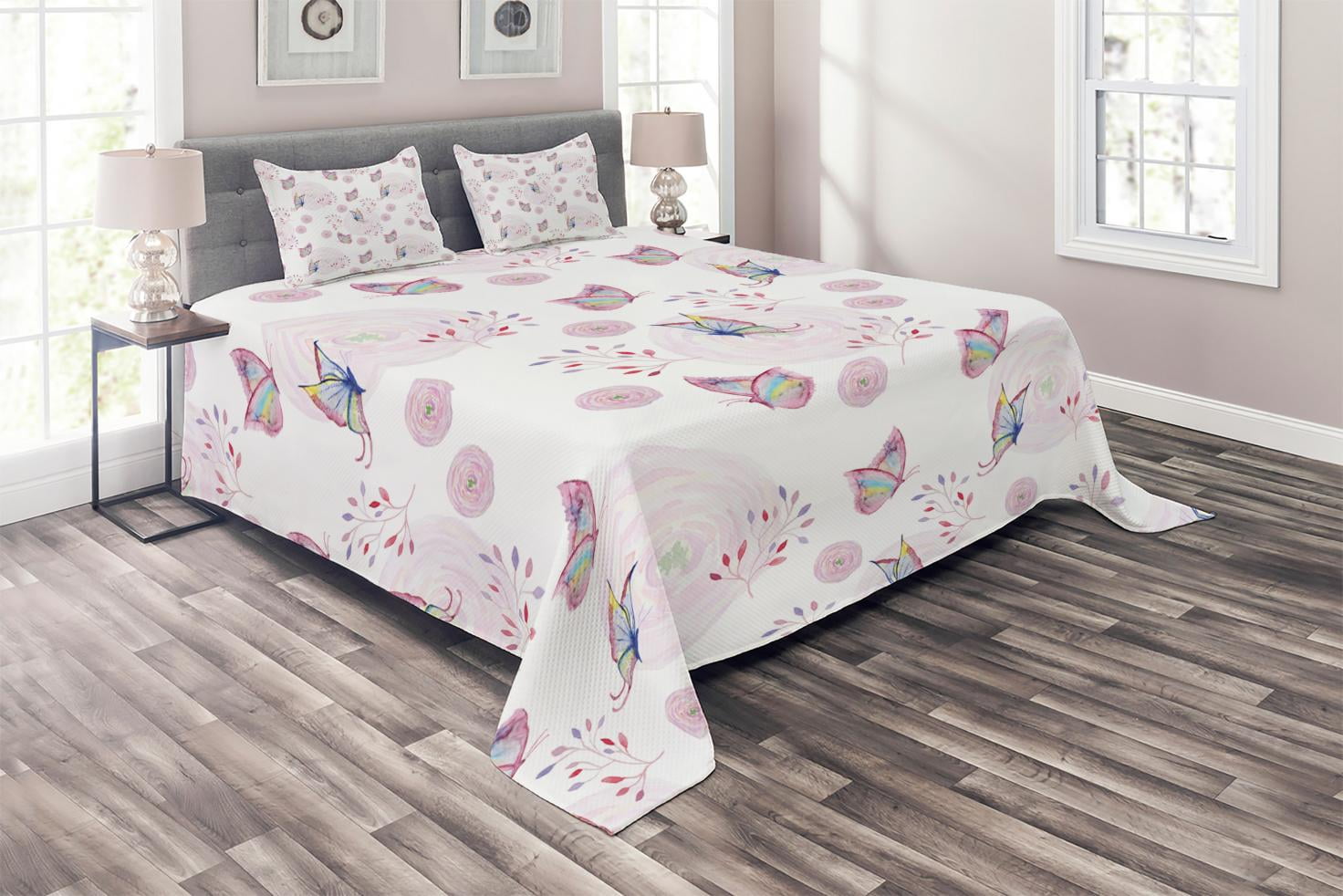 Ambesonne Butterfly Quilted Coverlet 3 Pcs, Romantic Spring Retro ...