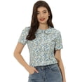 thumbnail image 1 of INSPIRE CHIC Blusa con estampado floral retro con cuello Peter Pan para mujer Azul L, 1 of 5