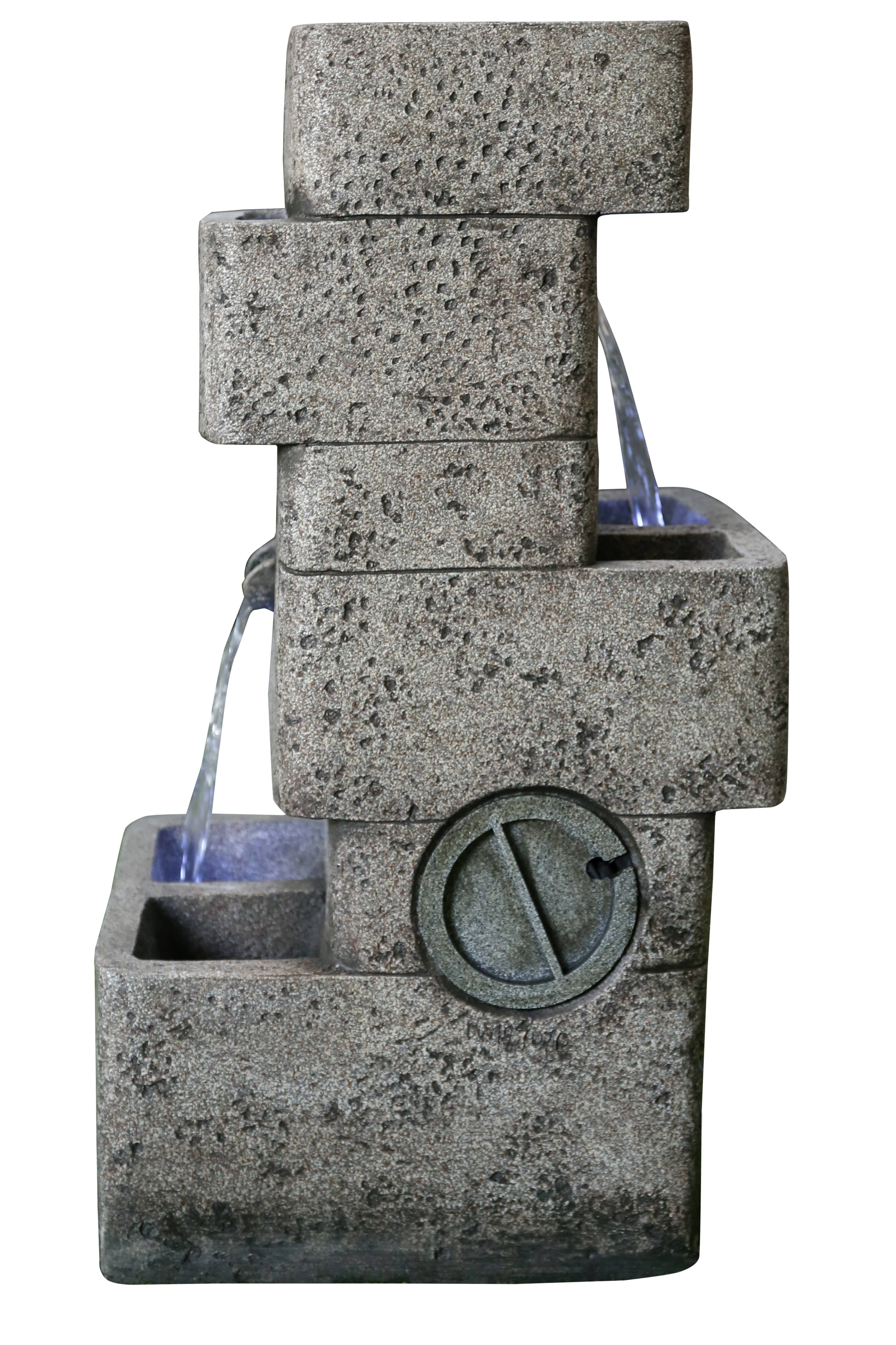 MULTILEVEL CONCRETE CASCADING FOUNTAIN WITH 3 COOL WHITE LED LIGHTS