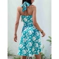 thumbnail image 4 of Robe d'Été Sans Manches Portefeuille à Col en V à Fleurs pour Femme Mini Robe Bleu P, 4 of 5