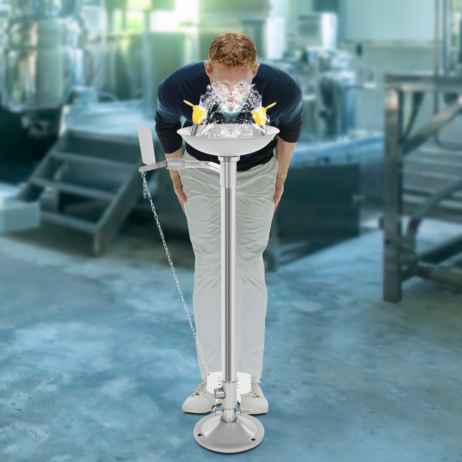 Miumaeov Stainless Steel Standing Eyewash Station Lab Safety Eye Shower Washing Unit 0.2-0.4MPa