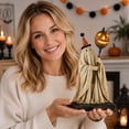 thumbnail image 5 of Resin Ghost Figurine with Pumpkin Lantern LED Glowing Statue Handcrafted Floating Fabric Design for Halloween Night Light, 7 Inch, 5 of 6